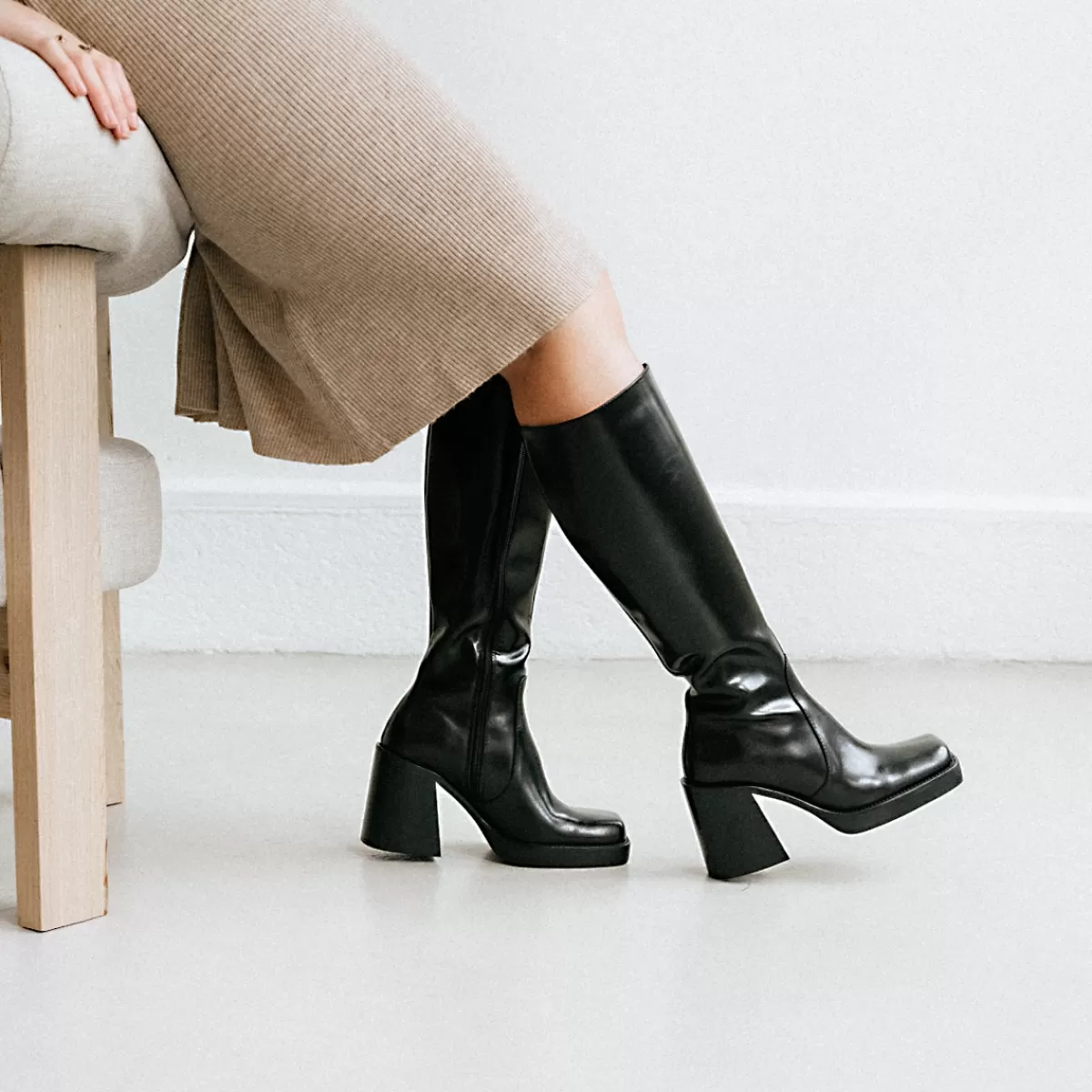 High Boots With Thick Heels And Square Toes^Jonak Hot