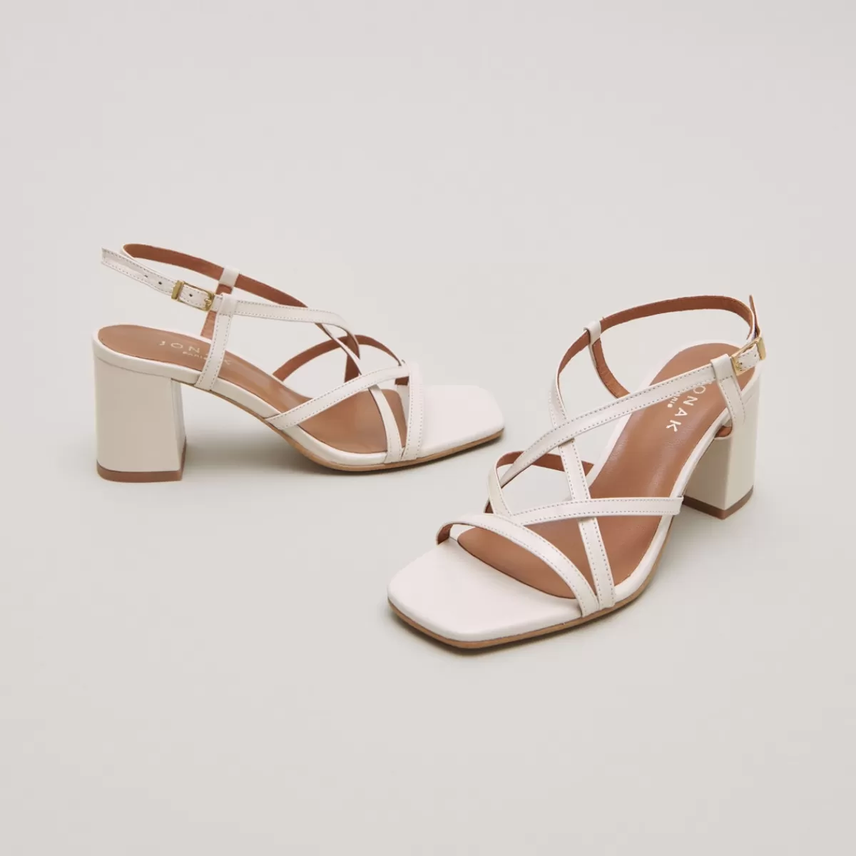 Square Toe Flanged Heeled Sandals^Jonak Shop